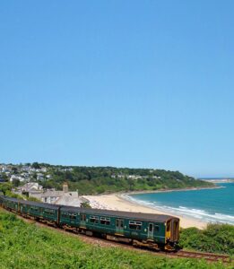 Carbis Bay with train in foreground - photo: Mark Lynam