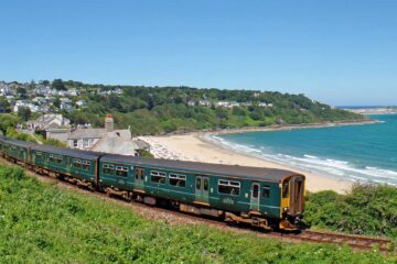 Carbis Bay with train in foreground - photo: Mark Lynam