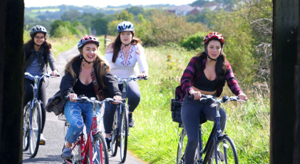 Young people cycling the Tarka Trail between Barnstaple and Fremington