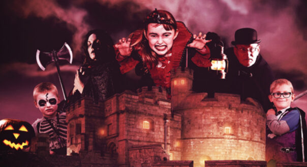 Pendennis Castle with children dressed up in halloween costumes