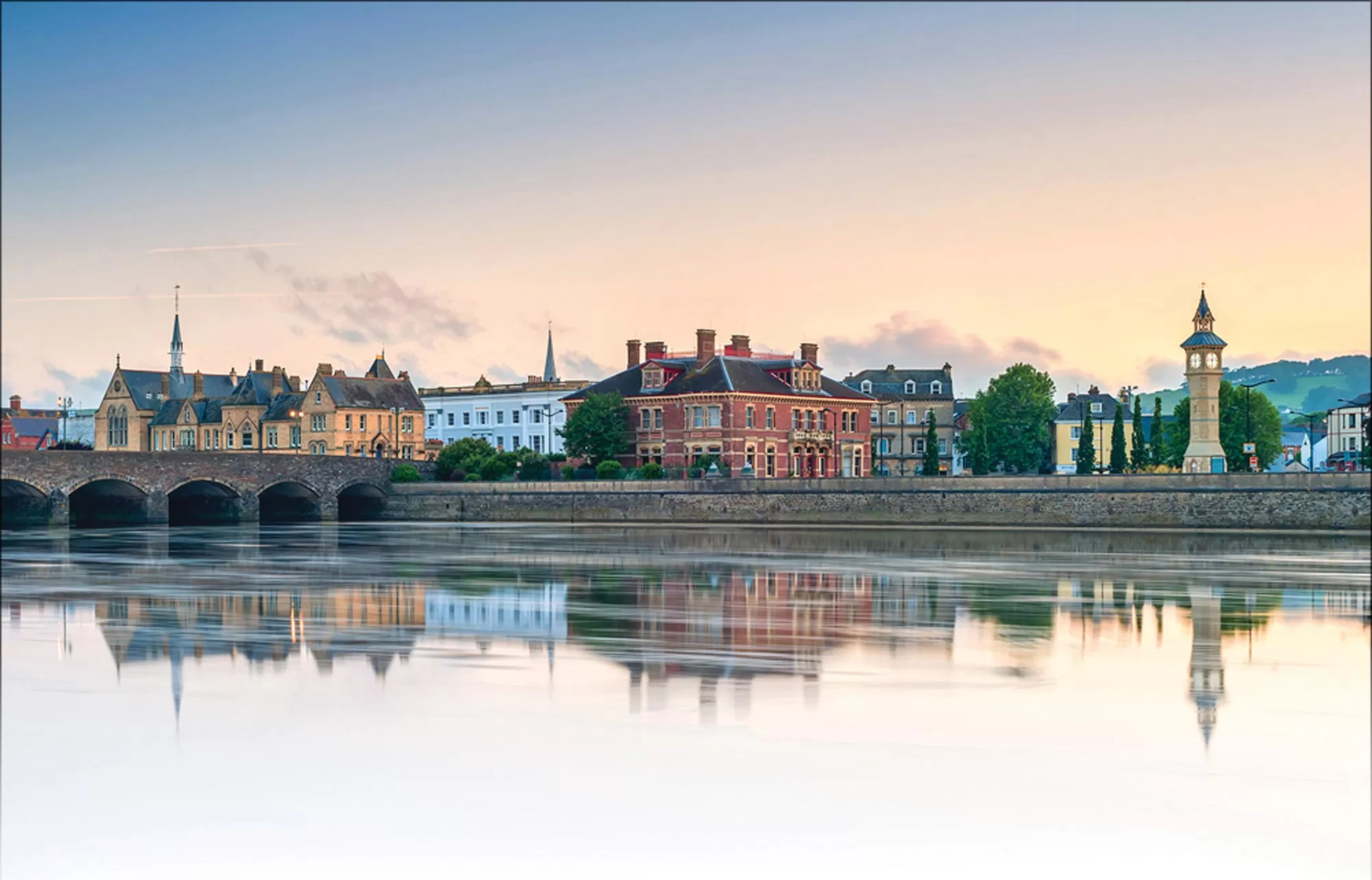 Barnstaple reflected in water - photo by Stephen Ring