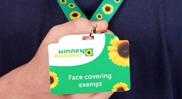 Sunflower lanyard with 'Face covering exempt' message