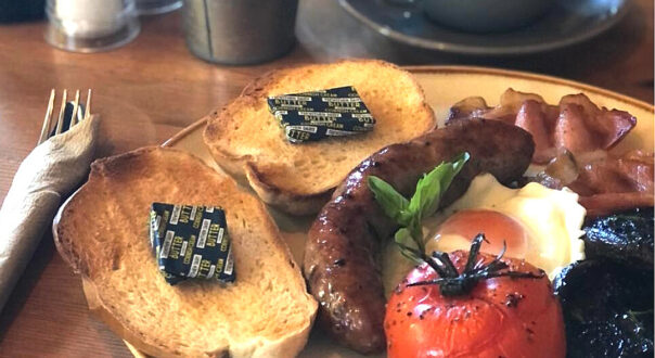 Cooked breakfast and coffee