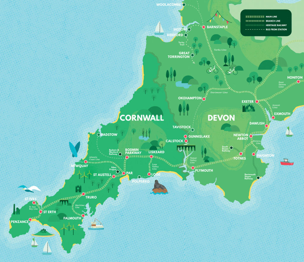 Devon cornwall rail network overview map Great Scenic Railways