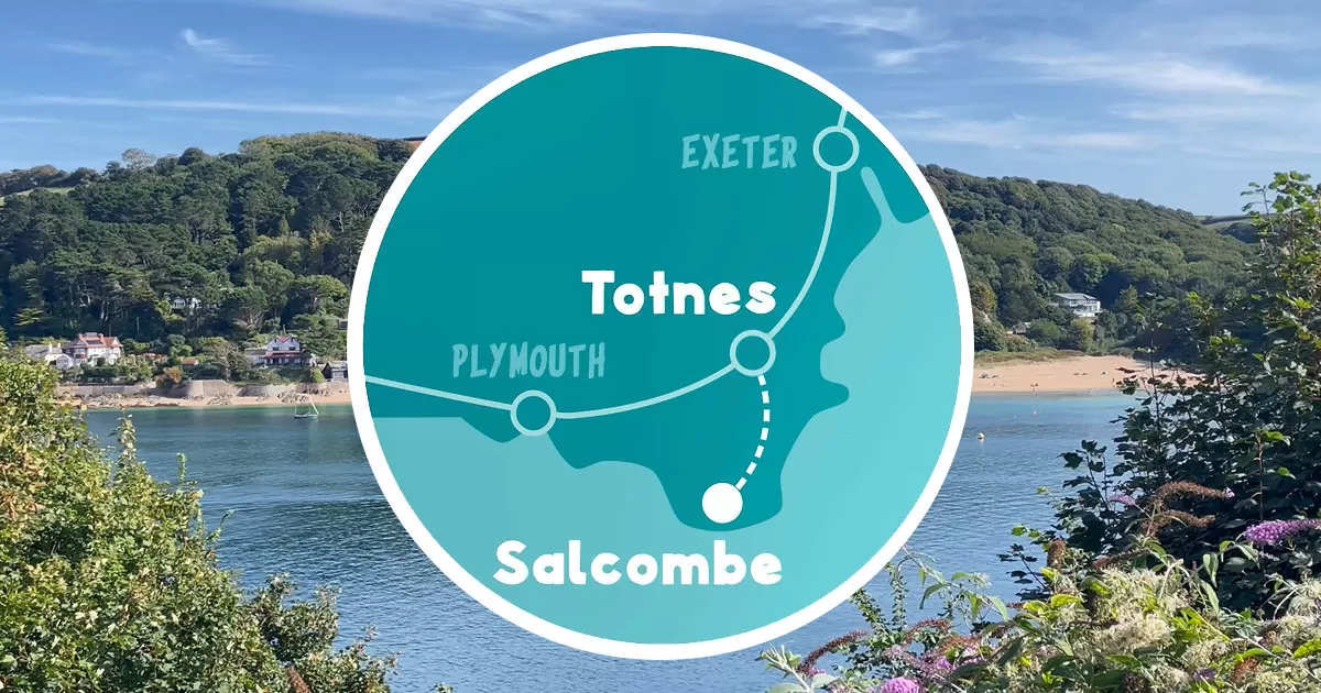 Map showing Salcombe rail-bus connection from Totnes railway station