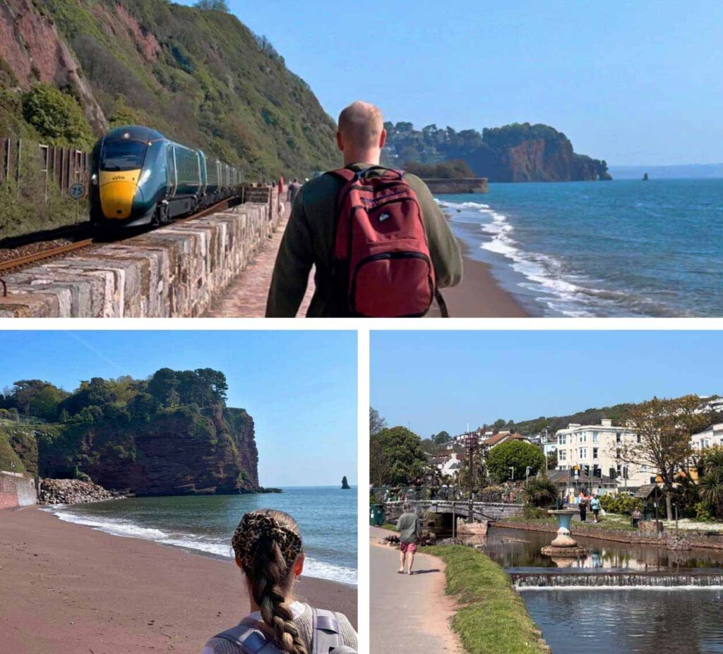 Photos of walk along Teignmouth seawall, beach at Smugglers Cove and gardens at Dawlish