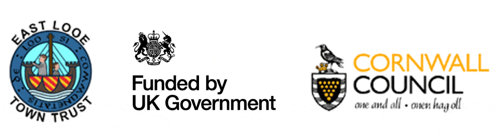 East Looe Town Trust, Funded by UK Government and Cornwall Council logos
